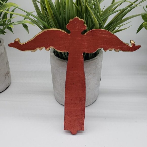 Red Gold Vintage Winged Resin Angel Christmas Ornament - Picture 7 of 9